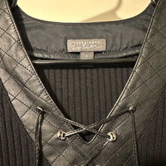 CLASSIQUE ENTIER Nordstrom Black Sweater and Leather Top Size Small - Picture 4 of 6